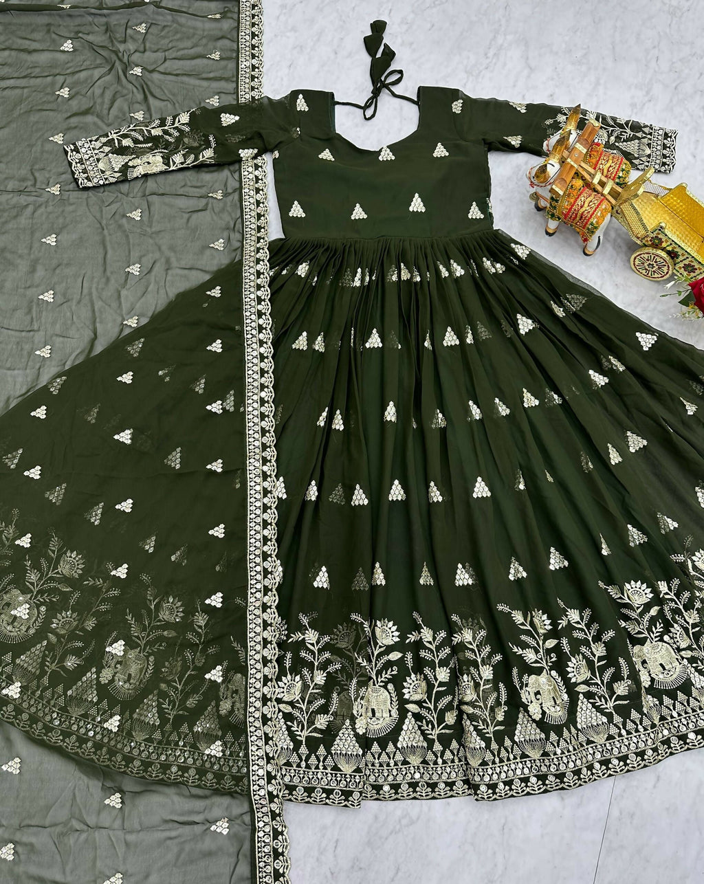 Teeya Creation Womens Casual Party Wear Heavy 7mm Sequence Embroidery Work Mehendi Gown Set | Grocsy