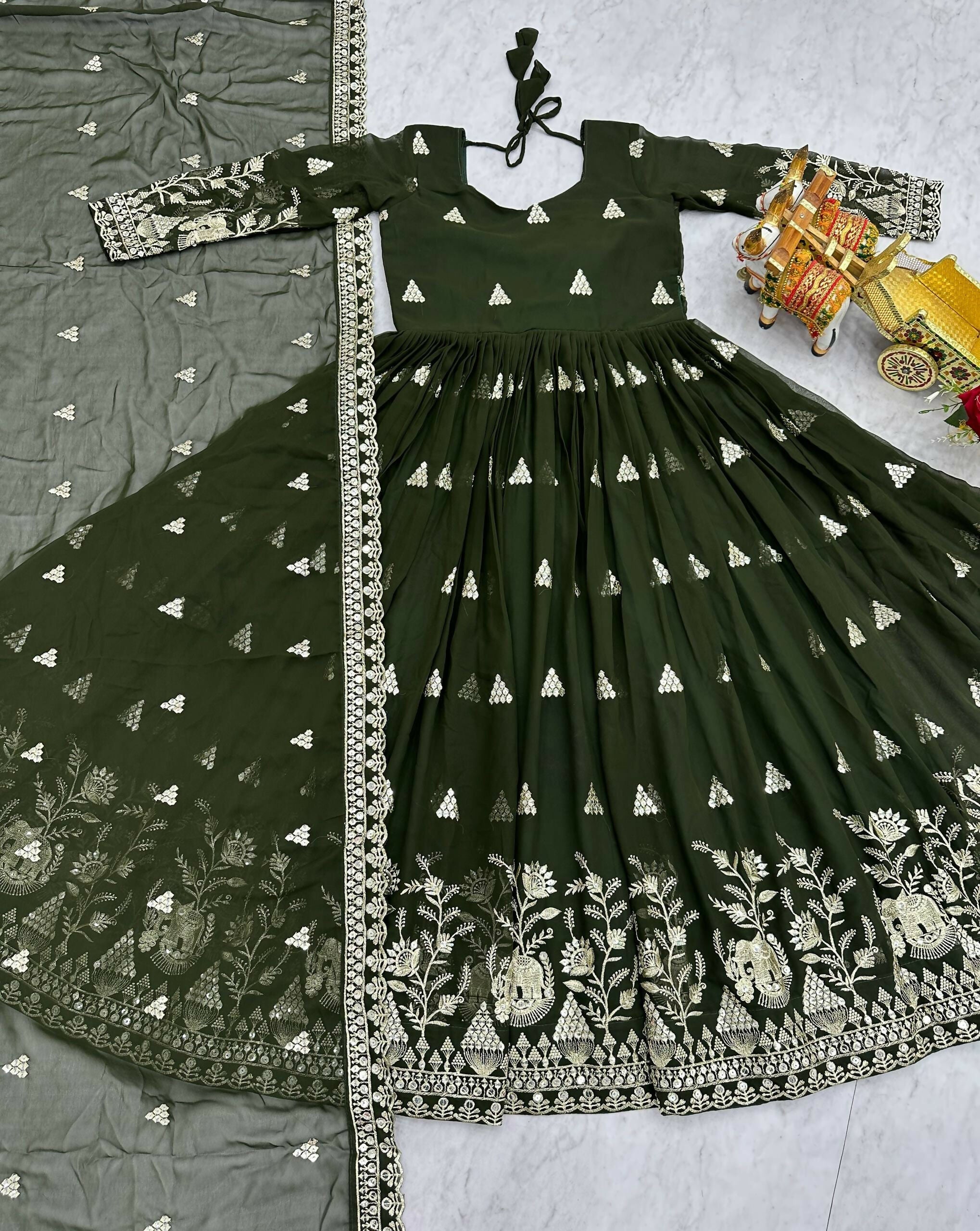 Teeya Creation Womens Casual Party Wear Heavy 7mm Sequence Embroidery Work Mehendi Gown Set | Grocsy
