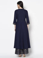 Aniyah Rayon Navy Blue Color Block Print Anarkali Palazzo Set (AN-210K) | Grocsy