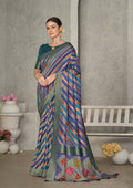 Blue Rangkat Tussar Silk Woven Design Saree with Unstitched Blouse - Mohmanthan Eshani | Grocsy