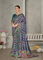 Blue Rangkat Tussar Silk Woven Design Saree with Unstitched Blouse - Mohmanthan Eshani | Grocsy