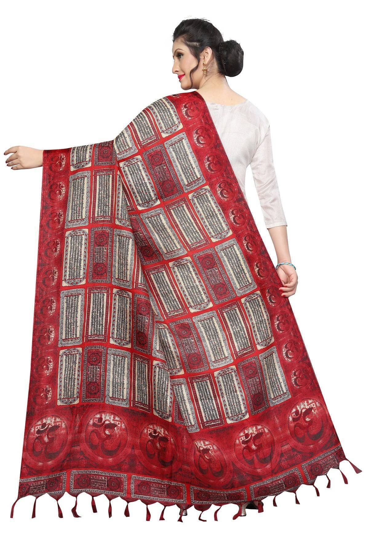 Vamika Traditional Red Printed Khadi Bhagalpuri Dupatta | Grocsy
