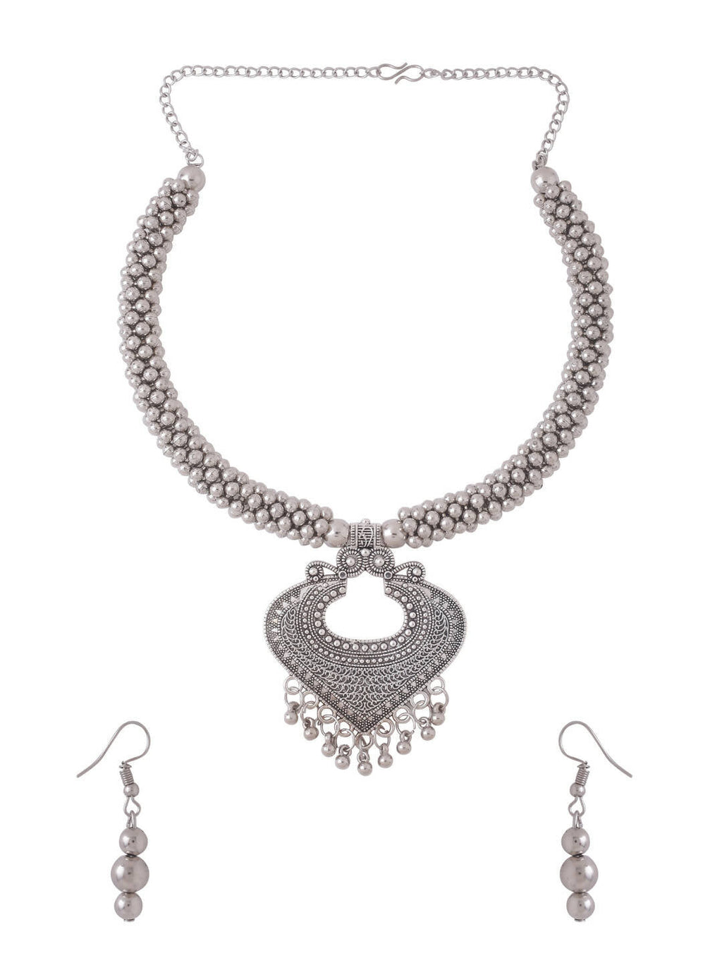 NVR Women Silver Toned Oxidised Jewellery Set | Grocsy