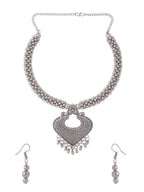 NVR Women Silver Toned Oxidised Jewellery Set | Grocsy
