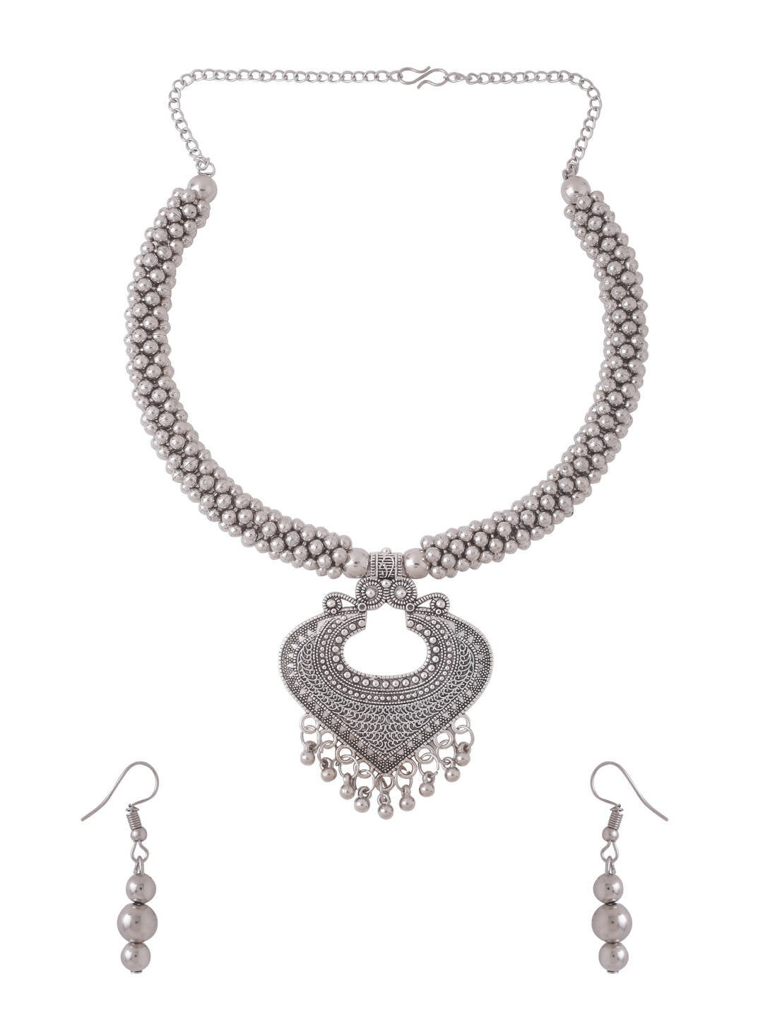 NVR Women Silver Toned Oxidised Jewellery Set | Grocsy