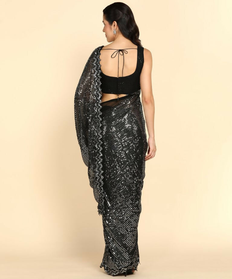 Dishitha Creation Indian Women's Designer Georgette Sequence Saree - Black | Grocsy