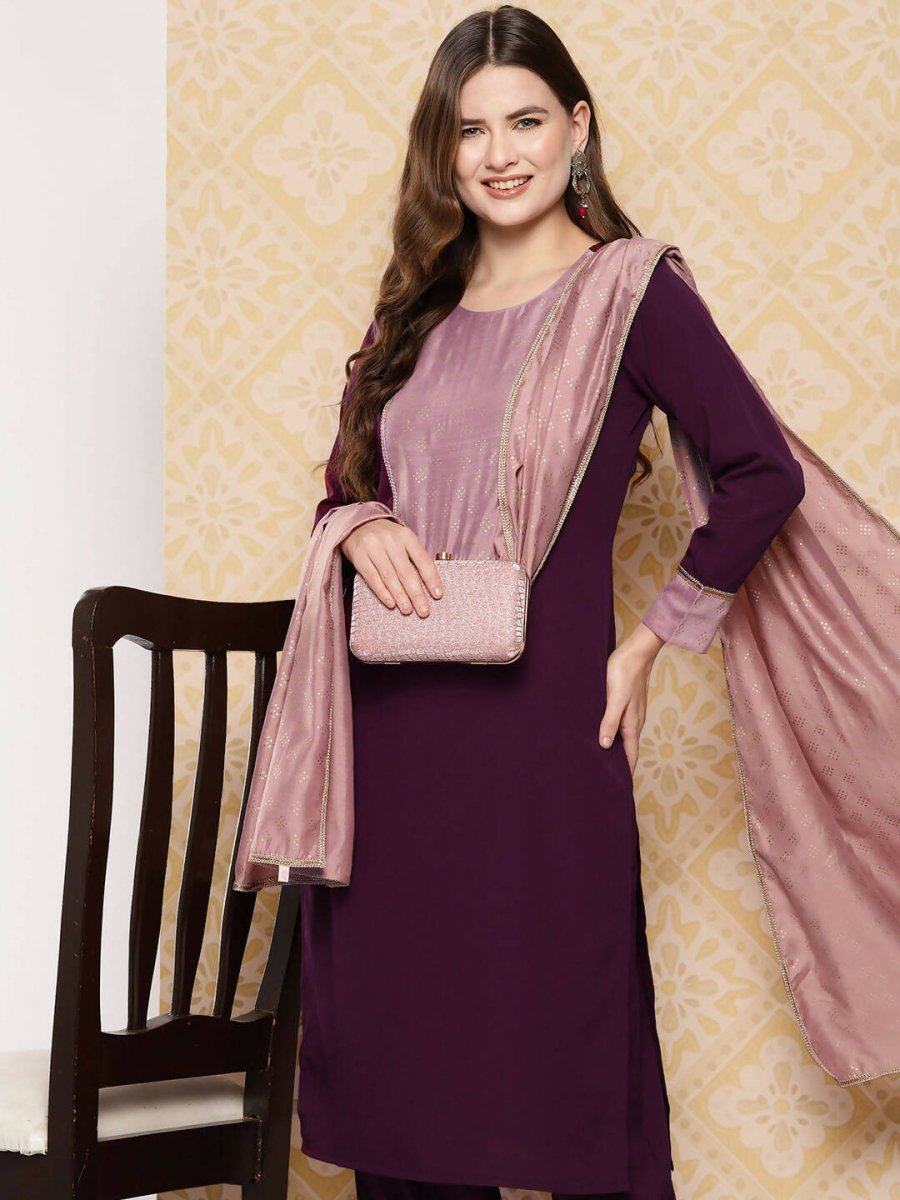 Ahalyaa Women's Traditional wear Kurta Set - Burgundy | Grocsy