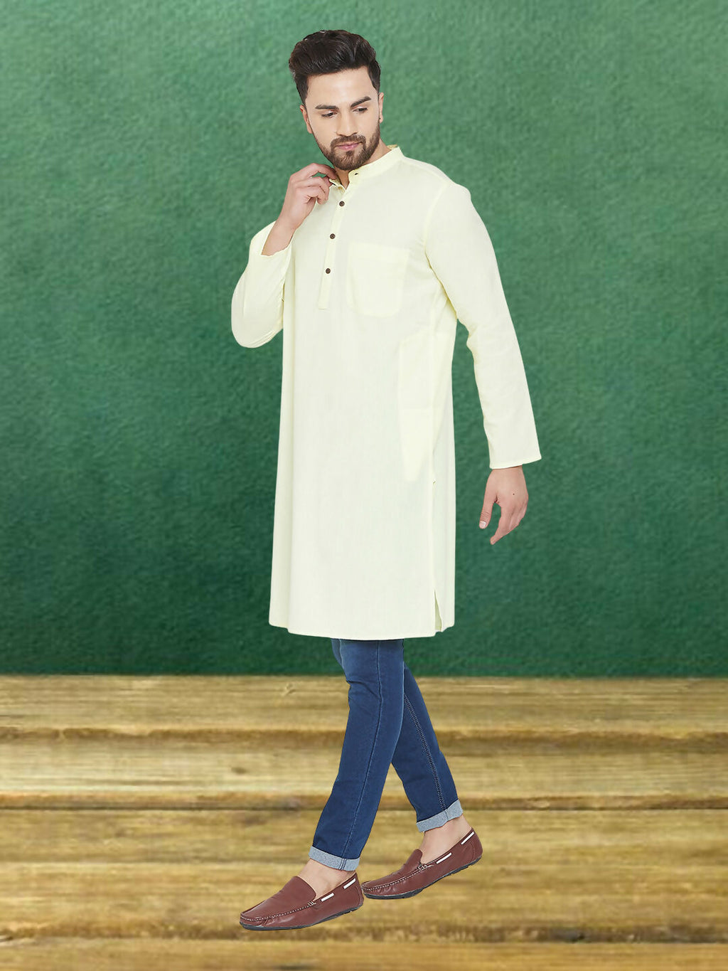 Even Apparels Men's Pure Cotton Yellow Kurta | Grocsy