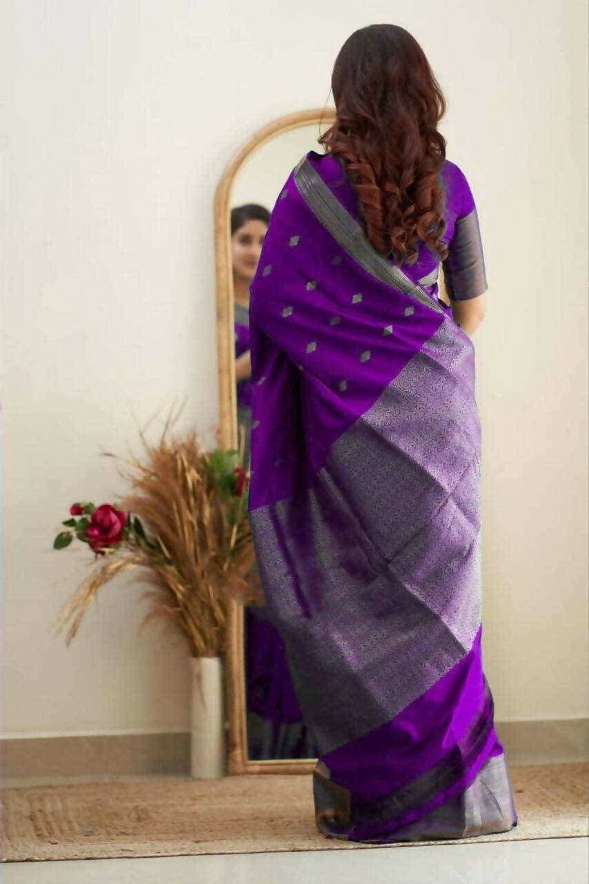 DEIANA'S Beautiful Designer Golden zari Soft Lichi Silk Saree - Purple | Grocsy