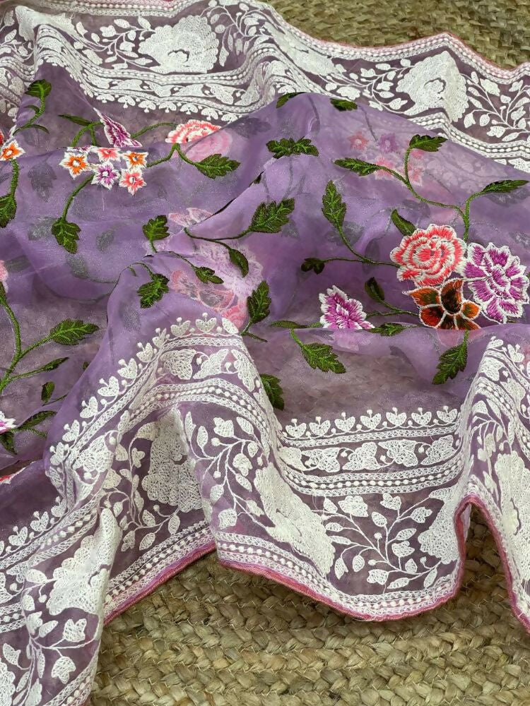 Vamsee Foolwarii Lavender Organza Saree | Grocsy