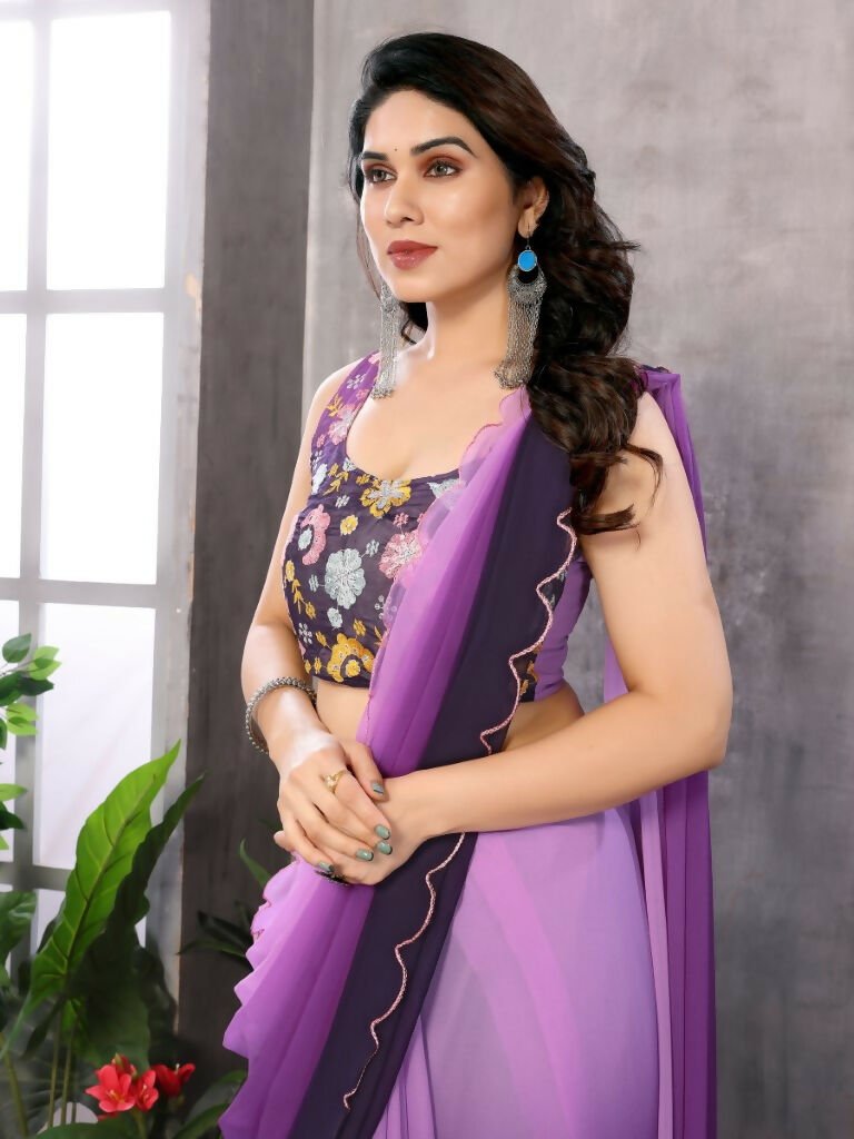 Aafreen Partywear Designer Light Purple Georgette Fancy Saree | Grocsy