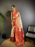 Joban Fashion Banarasi White Woven Soft Silk Saree | Grocsy