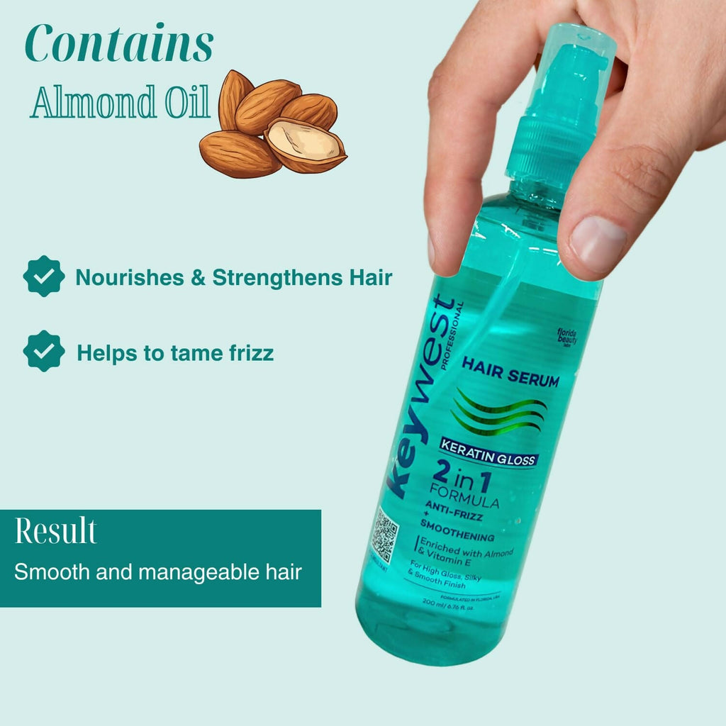 Keywest Professional Keratin Gloss Hair Serum - 2in1 Formula Anti-Frizz + Smoothening | Grocsy