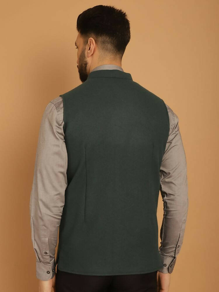 Even Apparels Pure Wool Nehru Jacket - Green | Grocsy