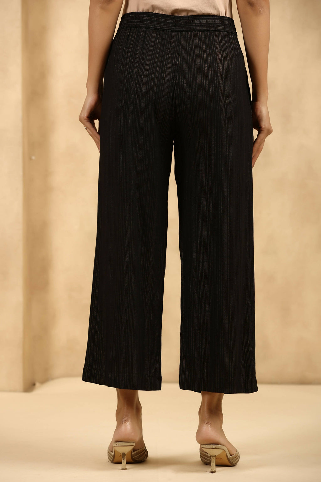 Juniper Women's Black Rayon Gold Printed Wide Leg Palazzo | Grocsy