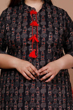 Miravan Women's Plus Size Black Printed Pure Cotton Kurta With Skirt | Grocsy