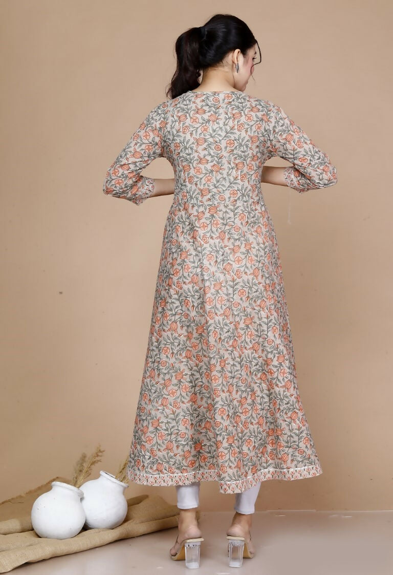 Miravan Women's Partywear Brown Floral Printed Gota Work Long Anarkali With Dupatta Set | Grocsy