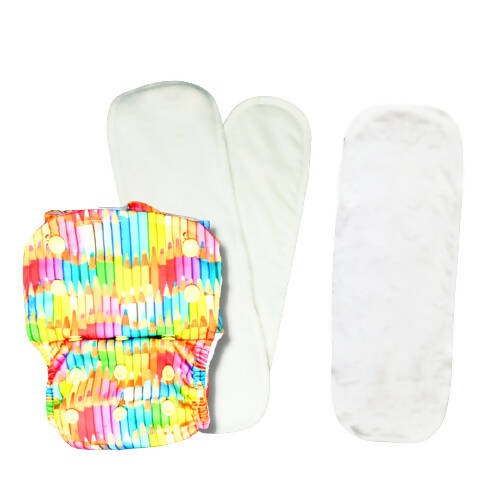 Kindermum Pro Aio Cloth Diaper (With 2 Organic Inserts And Power Booster)-Colorful Art For Kids | Grocsy