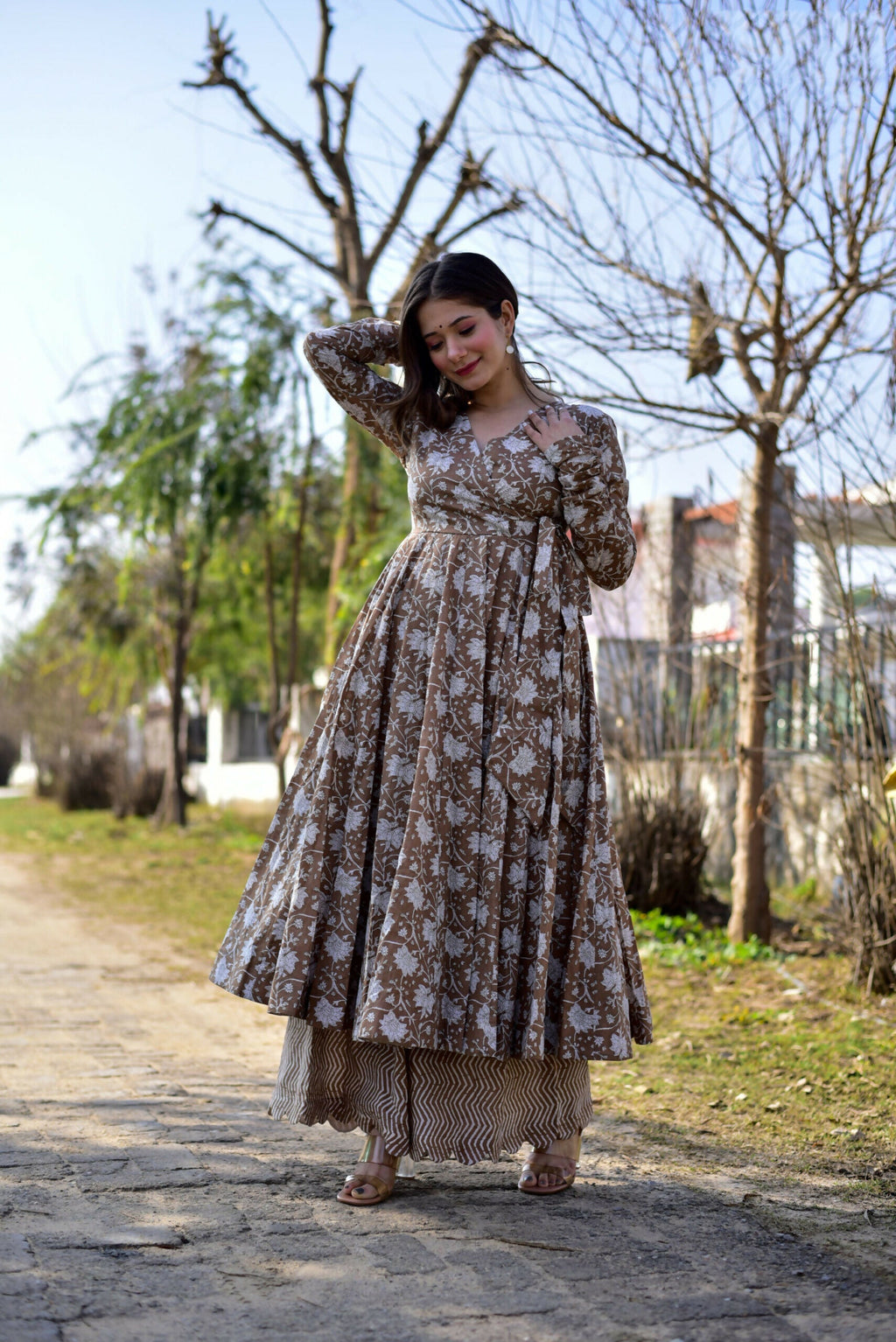 Jyoti Fashion Women's Coffee Cotton Silk Heavy Digital Printed Kurta Plazo Set | Grocsy