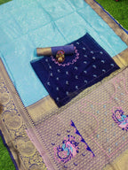 DEIANA'S Beautiful Designer Golden zari Soft Lichi Silk Saree - Sky | Grocsy