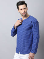 Even Apparels Blue Pure Cotton Round Neck Slit Men's Kurta | Grocsy