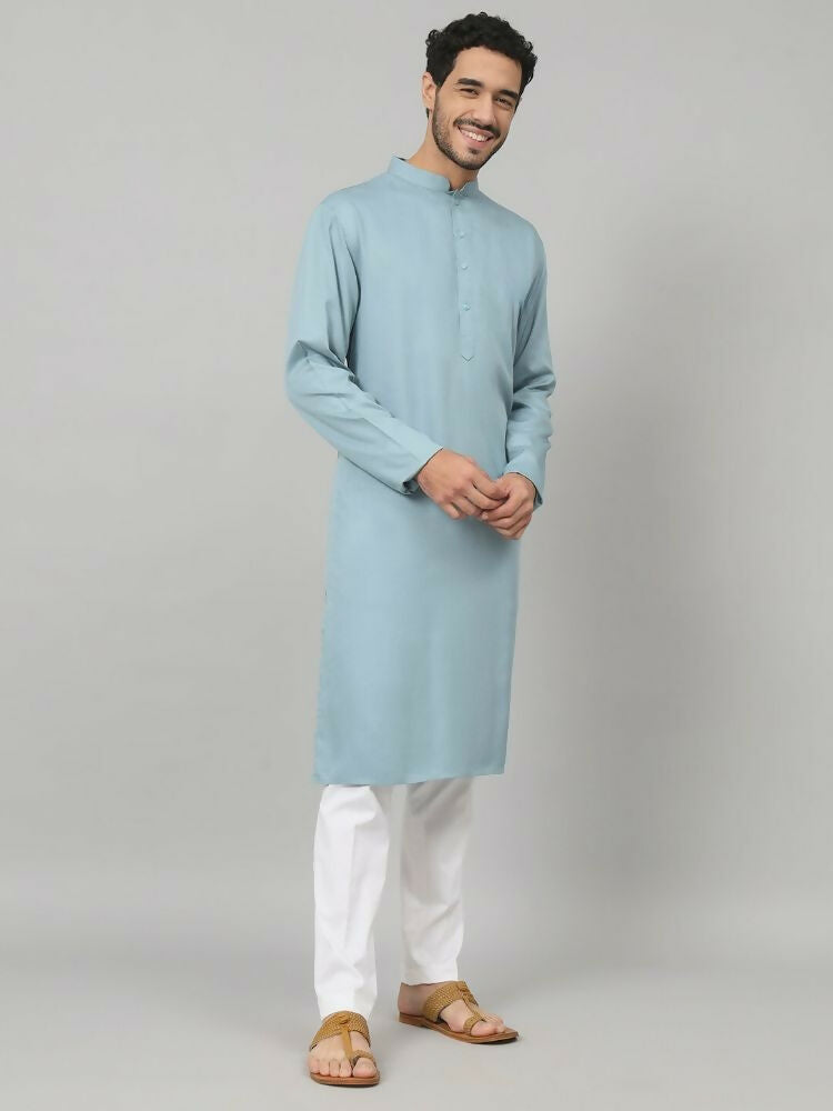 Giza Cotton Blue Plain Kurta by Hilo Design | Grocsy