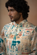 Classic Forest Print Silk Nehrujacket Set by Hilo Design | Grocsy
