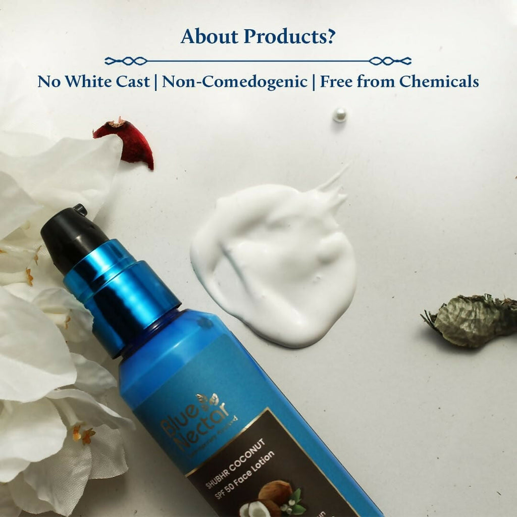 Blue Nectar Coconut Sunscreen SPF 50 Face Lotion, No White Cast, Plant Based Photostable Sunscreen with Vitamin C for Skin Brightening | Grocsy