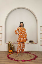 Joban Fashion Peach Hand Block Print Cotton Kurta Set | Grocsy