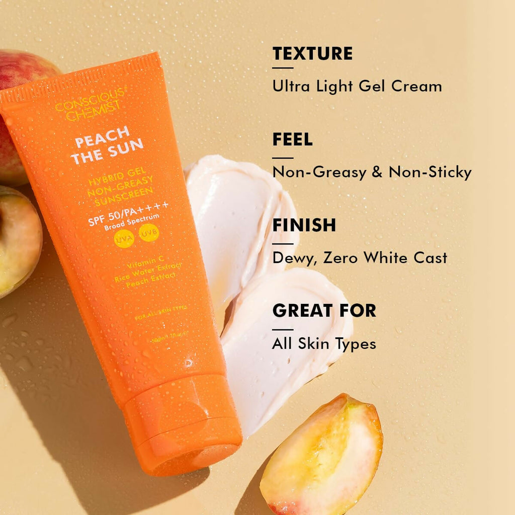Conscious Chemist Peach The Sun Hybrid Gel Sunscreen SPF 50 PA ++++ | Grocsy