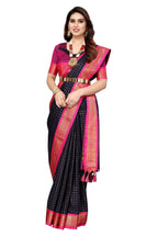 Vamika Weaving Navy Cotton Silk Saree | Grocsy