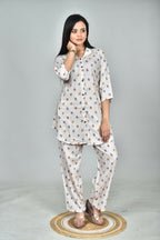 Morchari Digital Print Semi Muslin Co-Ord Set Top & Trouser-Multicolor | Grocsy
