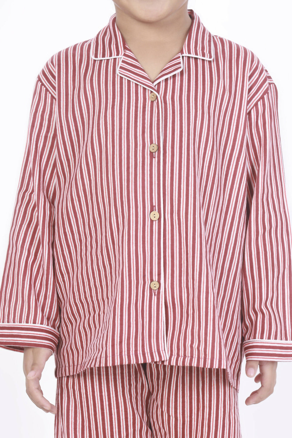Breathables Kids Cotton Night Suit – Red & White Striped Shirt & Pyjama Co-Ord Set For Boys & Girls | Grocsy