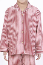 Breathables Kids Cotton Night Suit – Red & White Striped Shirt & Pyjama Co-Ord Set For Boys & Girls | Grocsy