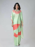 Vastranavya Mint Green & Coral Mandala Print Free Hand Ready to Wear Saree | Grocsy
