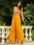 Janasya Mustard Georgette Floral Top Bottom Cape | Grocsy