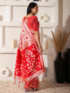 Shree Shyam Fashion Linen Cotton Red & White Saree | Grocsy