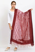 Mominos Fashion Moeza Women's Orgenza Mirror Stripe Thread Work Maroon Dupatta | Grocsy