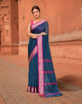 Joban Fashion Women Blue & Pink Trendy Cotton Saree | Grocsy