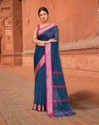 Joban Fashion Women Blue & Pink Trendy Cotton Saree | Grocsy