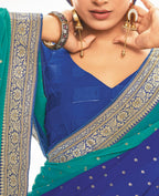 Blue Georgette Foil Printed Saree With Unstitched Blouse Piece - Nitya | Grocsy