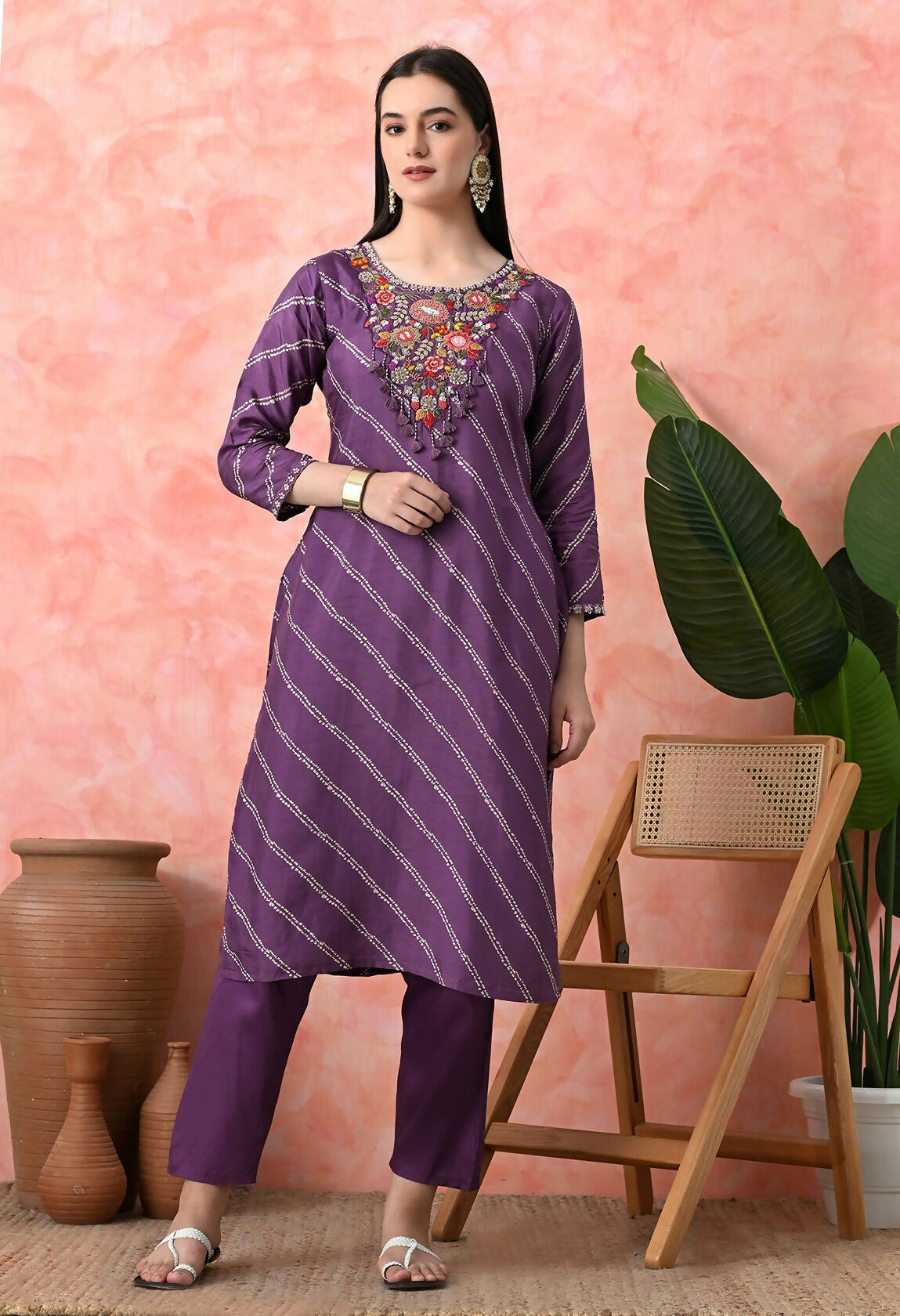 Joban Fashion Mauve Premium Pure Viscose Print Dola With Handwork Kurta Set | Grocsy