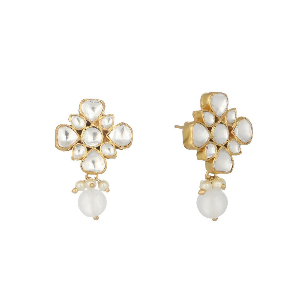Nuyug 22K Gold Plated Kundan Paradise Stud Earrings | Grocsy