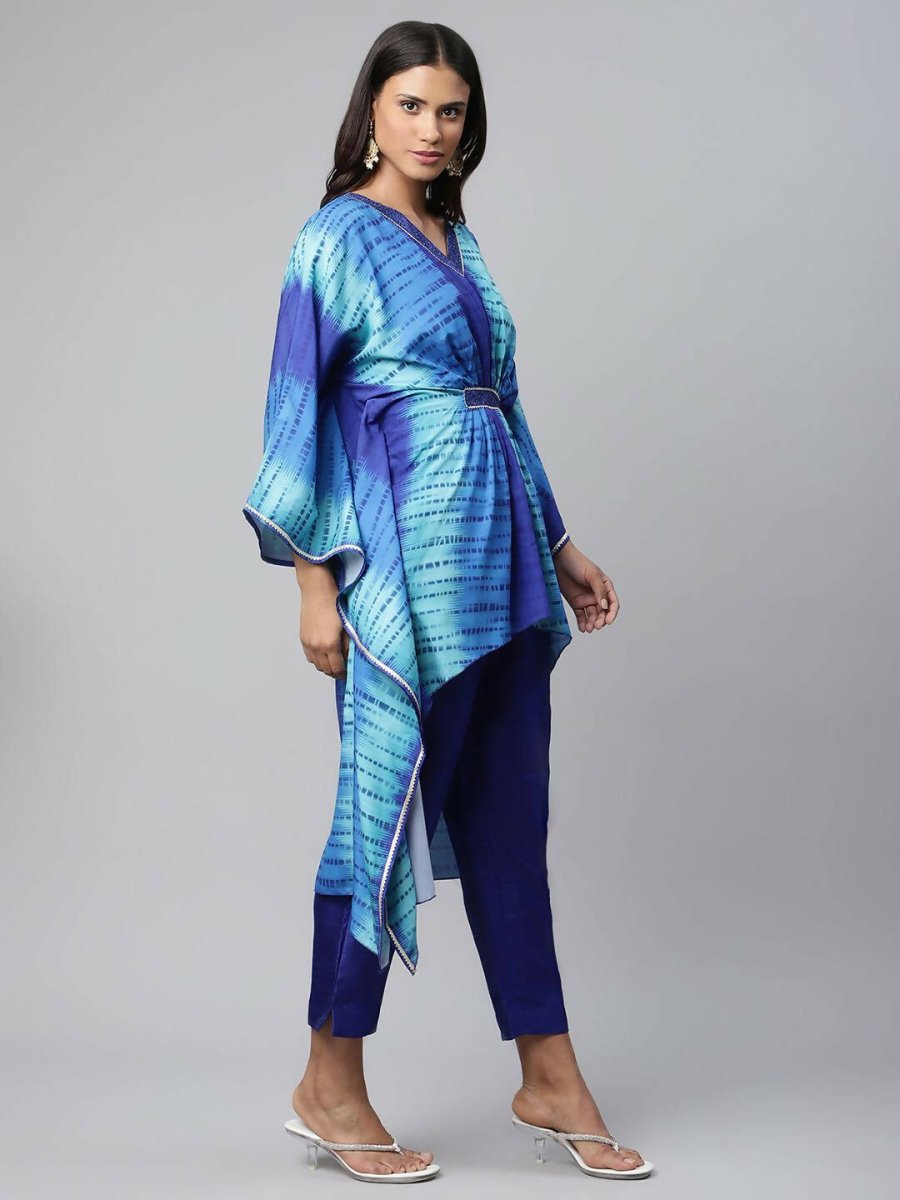 Ahalyaa Women Royal Blue Crepe Digital Printed Kaftan Kurta | Grocsy