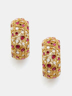 Ruby Raang Gold Polished Maroon Round Kundan Loops | Grocsy