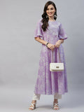 Miravan Women's Levender Floral Printed Anarkali Kurta | Grocsy
