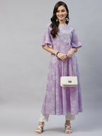 Miravan Women's Levender Floral Printed Anarkali Kurta | Grocsy