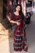 Red Linen Blend Ethnic Motifs Saree with Unstitched Blouse - A2M | Grocsy