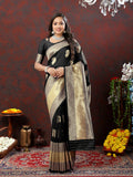 Lorenvalley Fashion Black Soft Silk Woven Design Gold Zari Weaving Saree | Grocsy