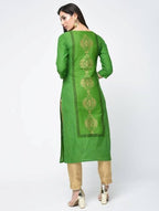 Aniyah Cotton Block Printed Green Color Straight Kurta (AN-129K) | Grocsy